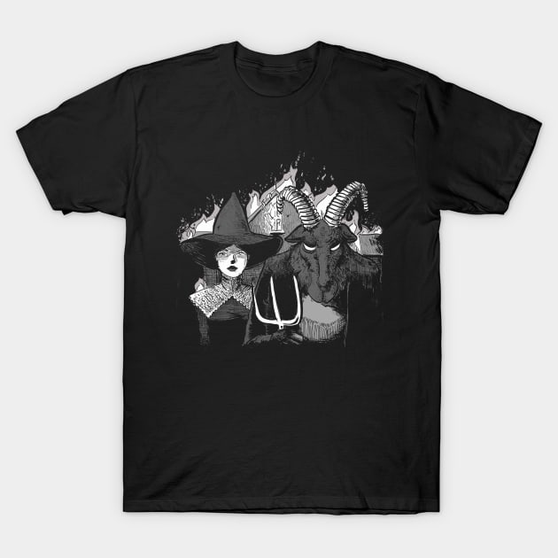 Halloween witch and demon American Gothic T-Shirt by Carlos CD